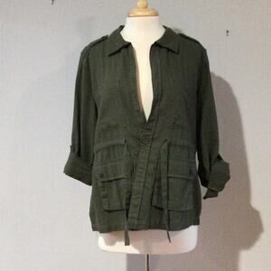 Sanctuary Army Green Roll-tab Sleeve Tie Waist Button Front Lightweight Jacket M